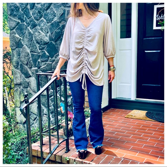 Boho Chic Great Style Ruched Drawstring front cuffed sleeves top - Picture 2 of 9